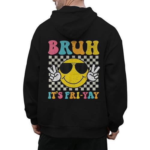Bruh It's Fri-Yay Friday Weekend Smile Face Teacher Student Men's Hoodie Back Print - teacherstshirts.com UK