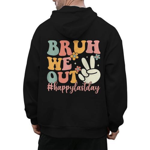 Bruh We Out Teacher Retro Last Day Of School Boys Girls Kids Men's Hoodie Back Print - teacherstshirts.com UK