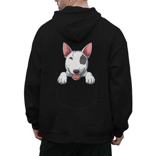 Bull Terrier Pocket Bull Terrier Peeking Out Pocket Men's Hoodie Back Print - Bostonterriersmerch.com