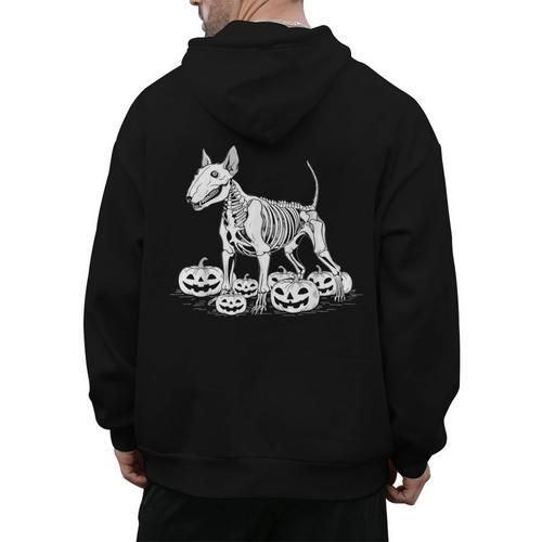 Bull Terrier Skeleton Birthday Halloween Kids Men's Hoodie Back Print - Bostonterriersmerch.com CA