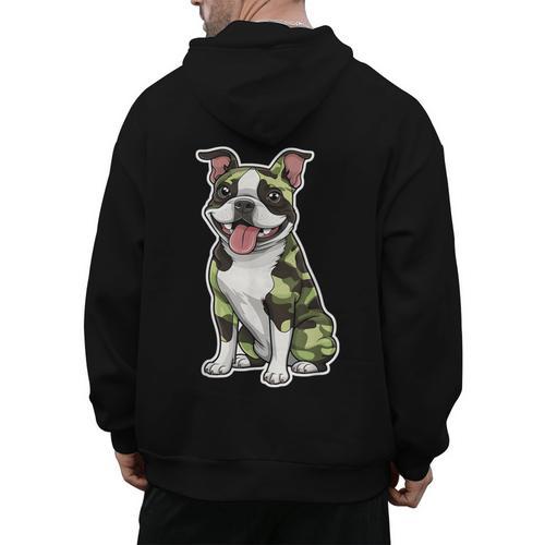 Camo Boston Terrier Pet Owner Camouflage Dog Lover Men's Hoodie Back Print - Bostonterriersmerch.com