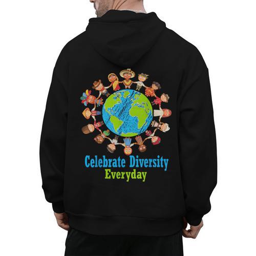 Celebrate Diversity Everyday Teachers & School Student Men's Hoodie Back Print - teacherstshirts.com CA