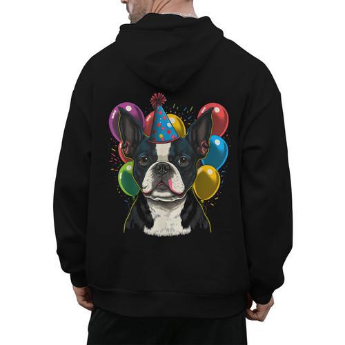 Celebration Event Birthday Party Boston Terrier Men's Hoodie Back Print - Bostonterriersmerch.com CA