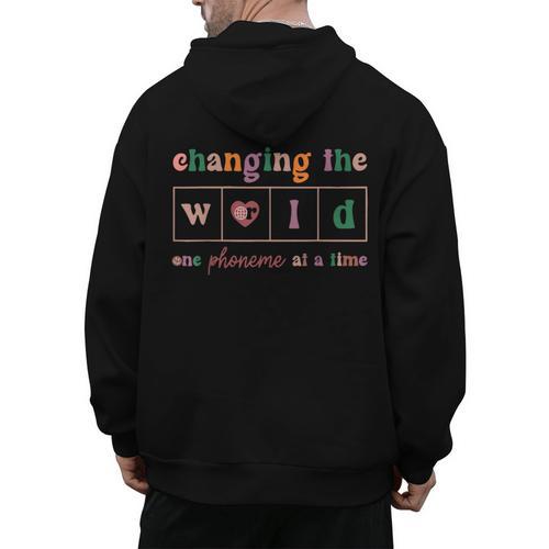 Changing The World One Phoneme At a Time Phonics Teacher Men Women Girls Kids Men's Hoodie Back Print - teacherstshirts.com