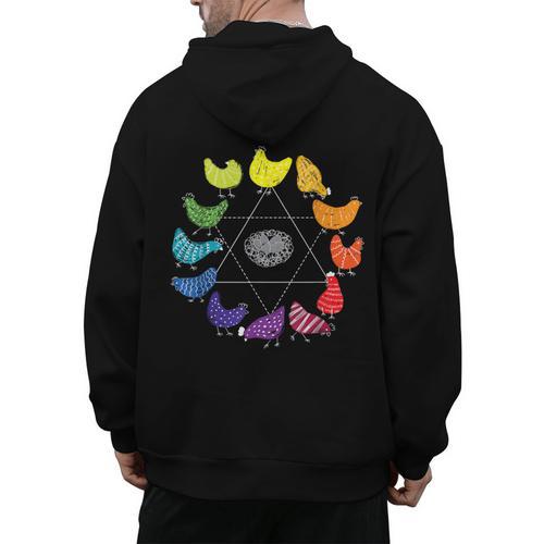 Chicken Themed Color Wheel Educational Art Teacher Artist Men Women Girls Kids Men's Hoodie Back Print - teacherstshirts.com CA