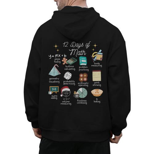 Christmas 12 Days Of Math Math Teacher Xmas STEM STEMS Men's Hoodie Back Print - teacherstshirts.com UK