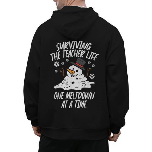 Christmas Surviving Teacher Life Meltdown Xmas Women Men Men's Hoodie Back Print - teacherstshirts.com