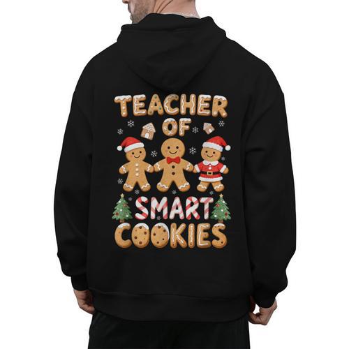 Christmas Teacher Of Smart Cookies Gingerbread Man Teaching Men's Hoodie Back Print - teacherstshirts.com UK