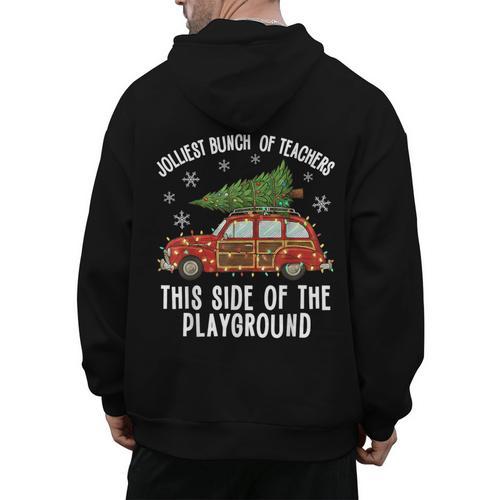 Christmas Teacher Squad Festive Car Tree Lights Xmas Men's Hoodie Back Print - teacherstshirts.com