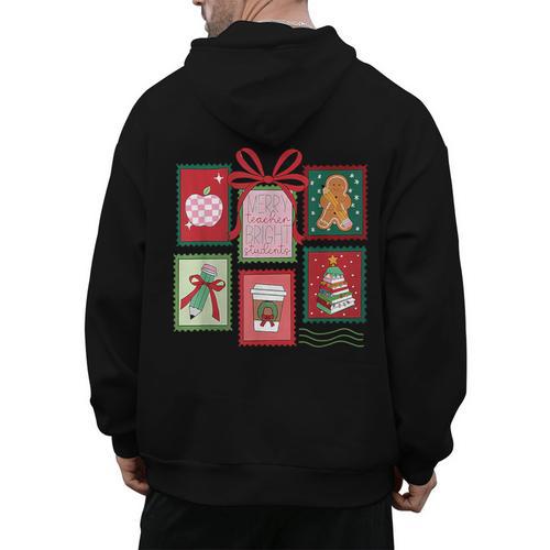 Christmas Teacher Stamps Men's Hoodie Back Print - teacherstshirts.com