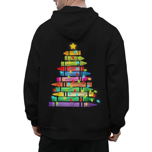 Christmas Tree Made Of Crayons School Teacher Life Student Men's Hoodie Back Print - teacherstshirts.com AU