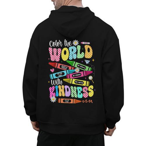 Color The World With Kindness Teacher Back To School Men's Hoodie Back Print - teacherstshirts.com