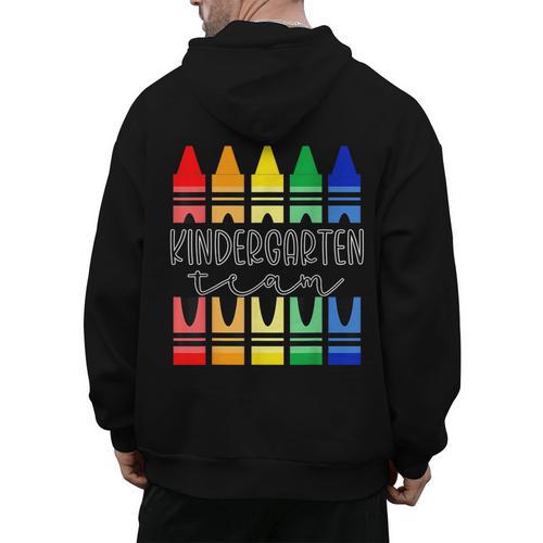 Colorful Crayon Kindergarten Team Tee For Teachers Students Men Women Kids Men's Hoodie Back Print - teacherstshirts.com