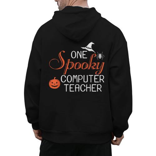 Computer Teacher Halloween Spooky Men Women Kids Men's Hoodie Back Print - teacherstshirts.com UK