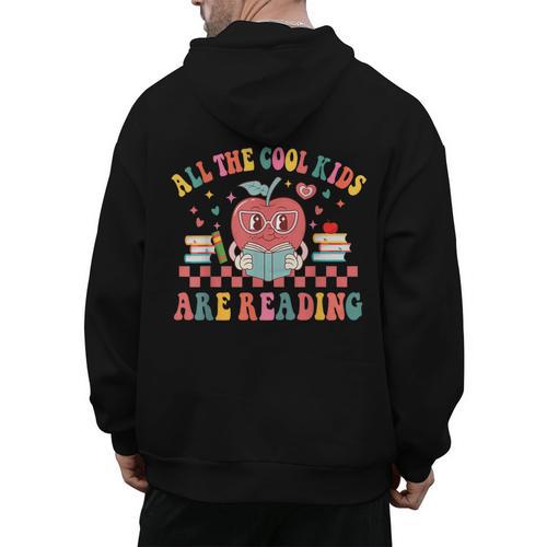 All The Cool Kids Are Reading Book Reading Teacher School Men's Hoodie Back Print - teacherstshirts.com
