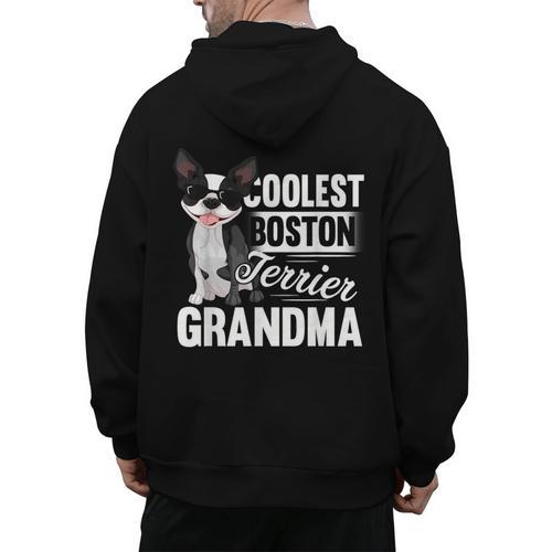 Coolest Boston Terrier Grandma Dog Men's Hoodie Back Print - Bostonterriersmerch.com UK