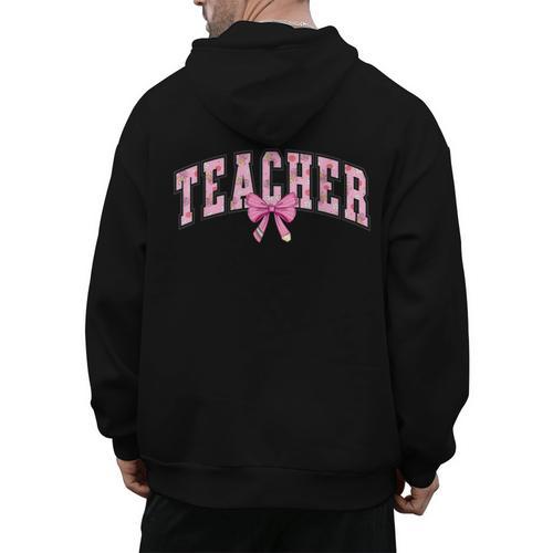 Coquette Bow Back To School First Day Teacher Men's Hoodie Back Print - teacherstshirts.com AU