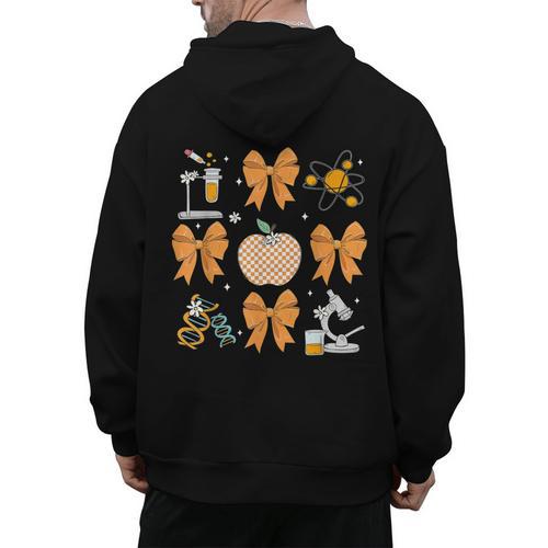 Coquette Bow Fall Science Teacher Stem Teacher Thanksgiving Men's Hoodie Back Print - teacherstshirts.com AU