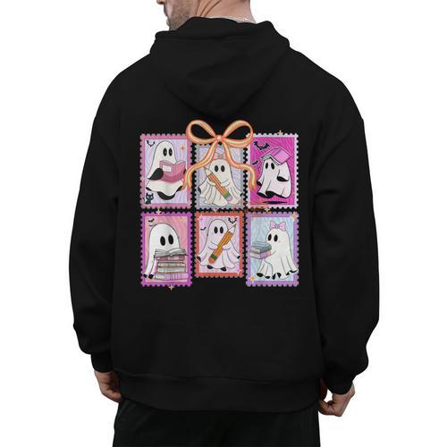 Coquette Bow Spooky Teacher Ghost Halloween Trick Or Teach Men's Hoodie Back Print - teacherstshirts.com AU