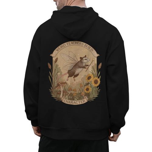 Cottagecore Fairy Opossum Weird Teachers Build Character Men's Hoodie Back Print - teacherstshirts.com