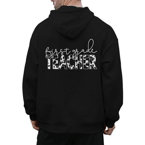Cow Print For Elementary School First Grade Teachers Men's Hoodie Back Print - teacherstshirts.com DE