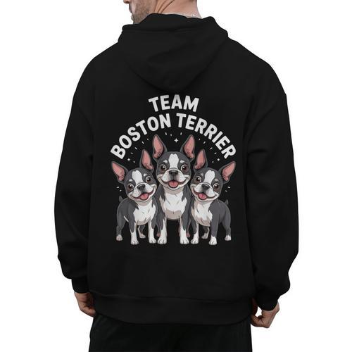Cute Cartoon For Dog Owners Pet Team Boston Terrier Men's Hoodie Back Print - Bostonterriersmerch.com