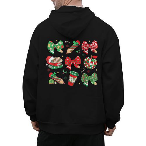 Cute Coquette Pencil Bow Christmas School Teacher Student Men's Hoodie Back Print - teacherstshirts.com CA