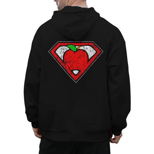 Cute Distressed Super Teacher Superhero Apple Shirt Men's Hoodie Back Print - teacherstshirts.com DE
