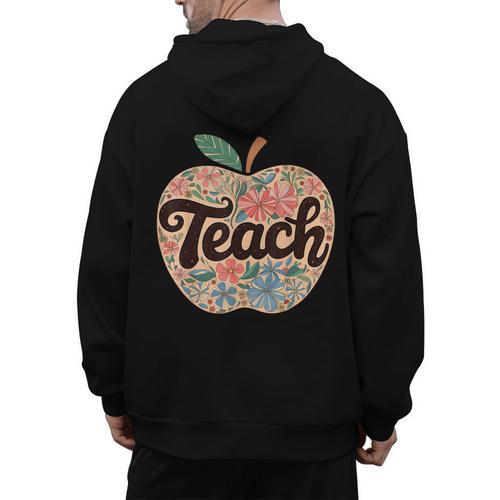 Cute Teacher With Apple Retro Teacher Kids Back To School Men's Hoodie Back Print - teacherstshirts.com