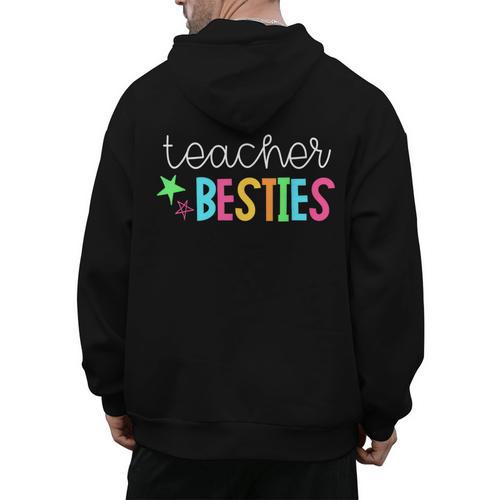 Cute Teacher Shirt Teacher Besties Men's Hoodie Back Print - teacherstshirts.com UK
