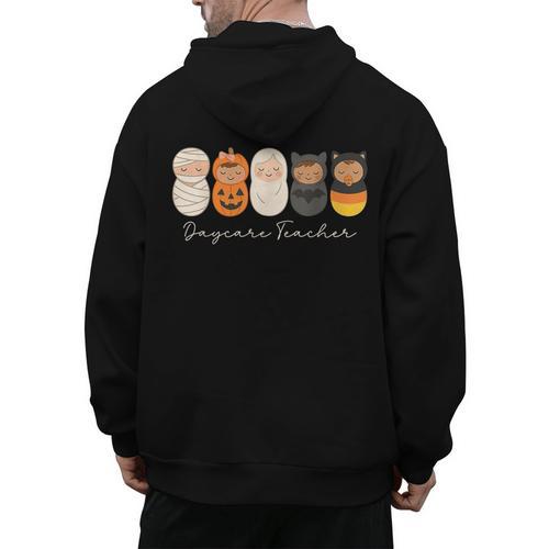 Daycare Teacher Halloween Infant Squad Spooky Childcare Fall Men's Hoodie Back Print - teacherstshirts.com