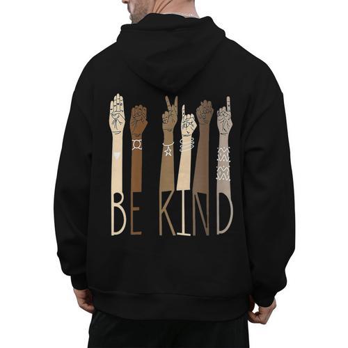 Deaf Be Kind Sign Language Hand Talking Teachers Interpreter Men's Hoodie Back Print - teacherstshirts.com DE