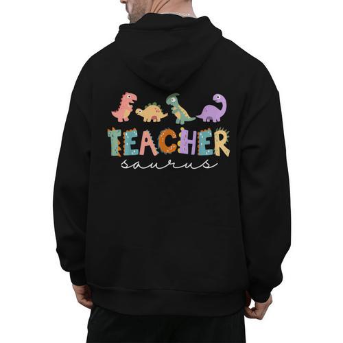 Dinosaur Teacher Teachersaurus Rex Dino Men's Hoodie Back Print - teacherstshirts.com