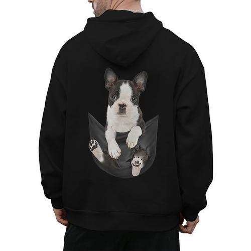 Dog Lovers Boston Terrier In Pocket Dog Face For Men Women Kids Men's Hoodie Back Print - Bostonterriersmerch.com CA
