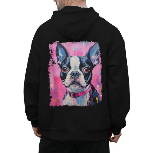 Dog Pink Boston Terrier Men's Hoodie Back Print - Bostonterriersmerch.com
