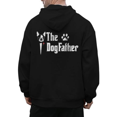 The Dogfather Boston Terrier Dog Dad Father's Day Men's Hoodie Back Print - Bostonterriersmerch.com