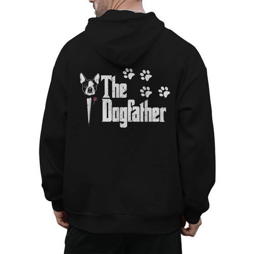 The Dogfather Boston Terrier Dog Dad Tshirt Idea Men's Hoodie Back Print - Bostonterriersmerch.com