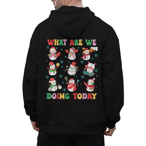 What Are We Doing Today PE Teacher Snowman Christmas Men's Hoodie Back Print - teacherstshirts.com CA