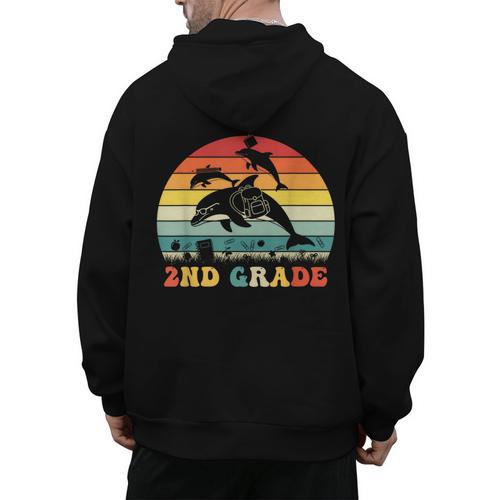 Dolphin Second Grade Back To School Teacher Student Men's Hoodie Back Print - teacherstshirts.com