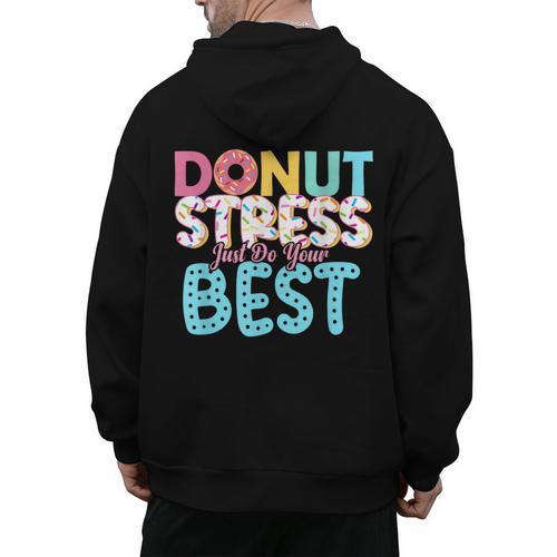 Donut Stress Just Do Your Best Teachers Testing Day For Men Women Girls Kids Men's Hoodie Back Print - teacherstshirts.com DE