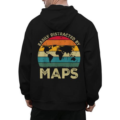 Easily Distracted By Maps Geography Teacher Men's Hoodie Back Print - teacherstshirts.com UK