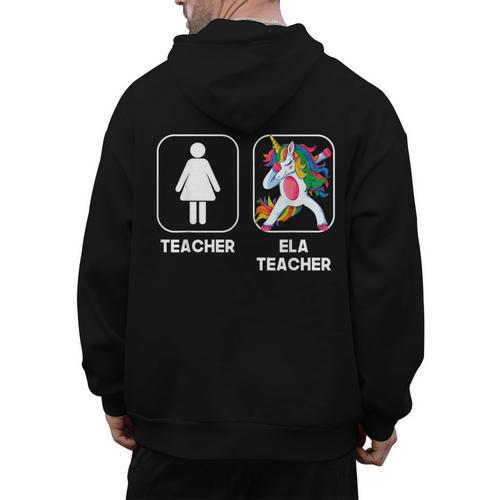 ELA Teacher Dabbing Unicorn Teacher Women Men's Hoodie Back Print - teacherstshirts.com AU