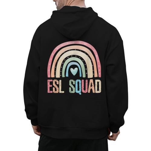 ESL Squad Teacher Crew Team Back To School English Rainbow Men's Hoodie Back Print - teacherstshirts.com