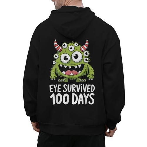 Eye Survived 100 Days Of School Monster Lover Teacher Kids Men's Hoodie Back Print - teacherstshirts.com AU