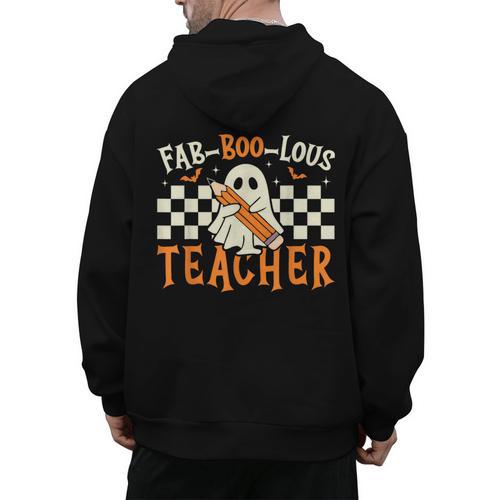 Fab Boo Lous Teacher Retro Ghost Spooky Halloween Costume Men's Hoodie Back Print - teacherstshirts.com