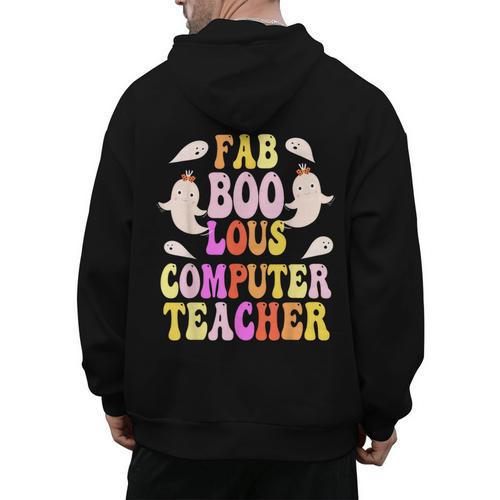Faboolous COMPUTER TEACHER Costume This Is My Spooky Mom Dad Men's Hoodie Back Print - teacherstshirts.com