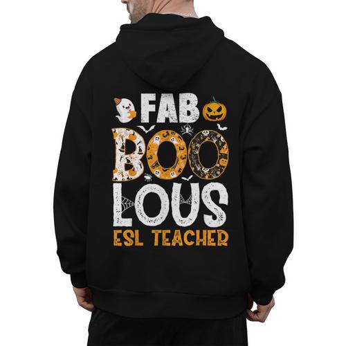 Faboolous ESL ESOL Teacher Spooky Teacher Halloween Costume For Men Women Men's Hoodie Back Print - teacherstshirts.com