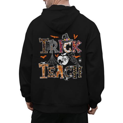 Fall Holiday Themed Thanksgiving Halloween Teacher Trick Or Men's Hoodie Back Print - teacherstshirts.com UK