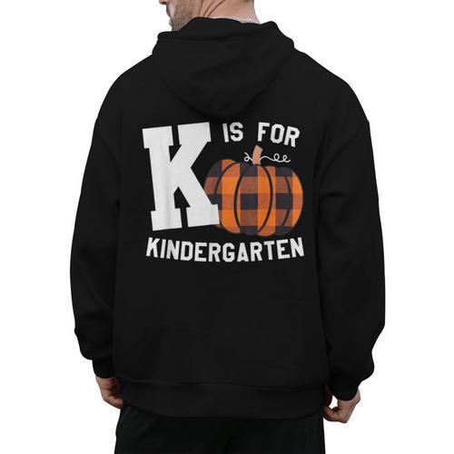Fall Kindergarten Teacher K Is For Buffalo Plaid Pumpkin Men's Hoodie Back Print - teacherstshirts.com AU