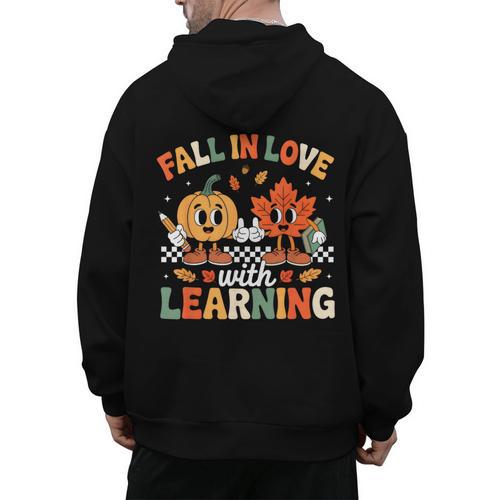 Fall In Love With Learning Shirt Autumn Thanksgiving Teacher Men's Hoodie Back Print - teacherstshirts.com AU
